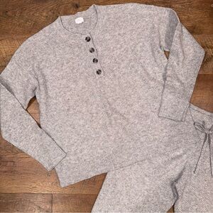 Stars Above Waffle Knit Sweater Soft & Cozy Gray Pajama Set